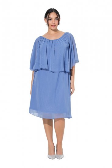Ulla Popken 848169 Abito in chiffon svasato Azzurro - Vestiti midi - Abiti midi taglie comode