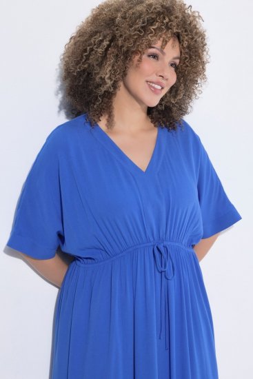 Ulla Popken 848224 Abito lungo a maniche corte con scollo a V Blu - Vestiti maxi - Abiti maxi taglie forti