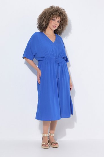 Ulla Popken 848224 Abito lungo a maniche corte con scollo a V Blu - Vestiti maxi - Abiti maxi taglie forti