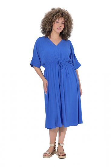 Ulla Popken 848224 Abito lungo a maniche corte con scollo a V Blu - Vestiti maxi - Abiti maxi taglie forti