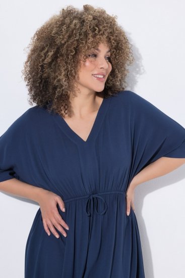 Ulla Popken 848224 Abito midi con coulisse Blu scuro - Vestiti midi - Abiti midi taglie comode