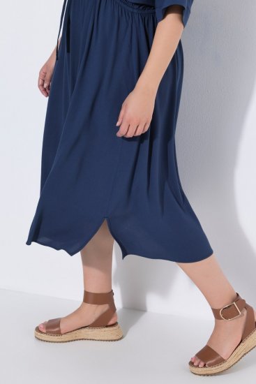 Ulla Popken 848224 Abito midi con coulisse Blu scuro - Vestiti midi - Abiti midi taglie comode