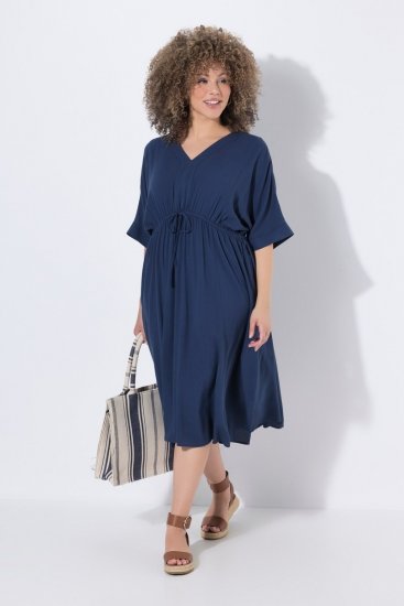 Ulla Popken 848224 Abito midi con coulisse Blu scuro - Vestiti midi - Abiti midi taglie comode