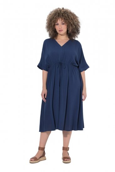 Ulla Popken 848224 Abito midi con coulisse Blu scuro - Vestiti midi - Abiti midi taglie comode