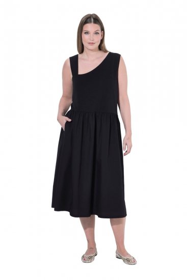Ulla Popken 848305 Abito midi senza maniche con scollo a V Nero - Vestiti midi - Abiti midi taglie comode