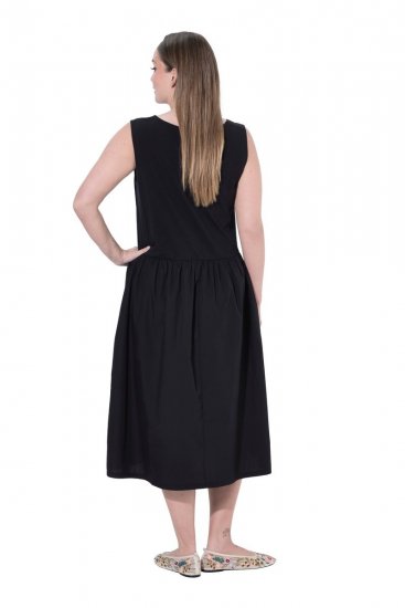 Ulla Popken 848305 Abito midi senza maniche con scollo a V Nero - Vestiti midi - Abiti midi taglie comode