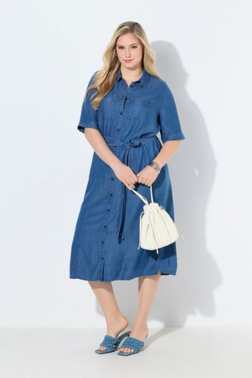 Ulla Popken 848491 Abito chemisier Blu denim - Vestiti midi - Abiti midi taglie comode