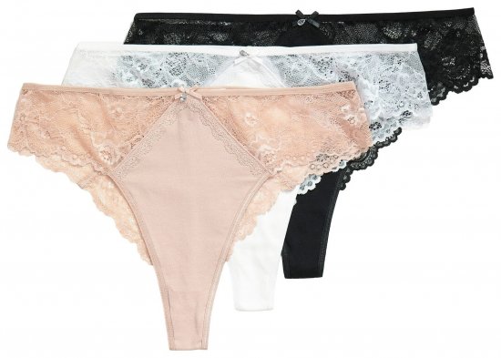 Ulla Popken 848522 Perizoma con pizzo confezione da 3 Nero - Slip - 
