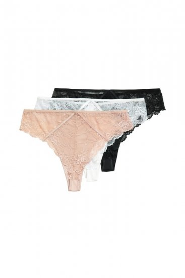 Ulla Popken 848522 Perizoma con pizzo confezione da 3 Nero - Slip - 