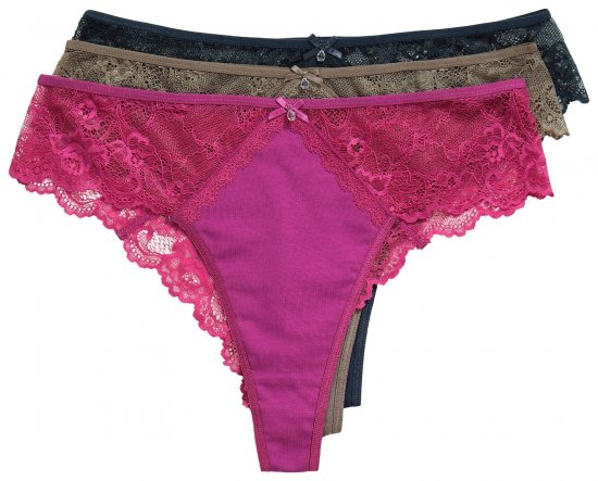 Ulla Popken 848522 Perizoma con pizzo confezione da 3 Viola scuro - Slip - 