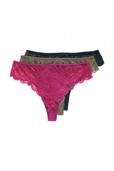 Ulla Popken 848522 Perizoma con pizzo confezione da 3 Viola scuro - Slip - 
