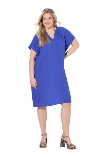 Ulla Popken 848526 Abito in misto lino con tasche Blu - Abiti estivi - Abiti estivi taglie forti