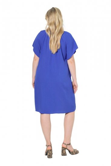 Ulla Popken 848526 Abito in misto lino con tasche Blu - Abiti estivi - Abiti estivi taglie forti