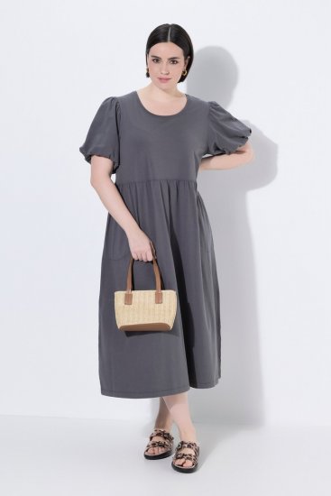 Ulla Popken 848575 Abito lungo a maniche corte con tasche Antracite - Vestiti maxi - Abiti maxi taglie forti