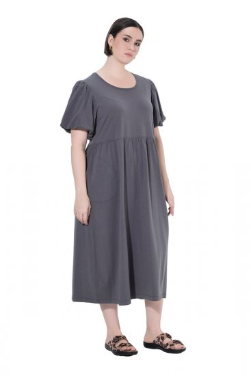 Ulla Popken 848575 Abito lungo a maniche corte con tasche Antracite - Vestiti maxi - Abiti maxi taglie forti