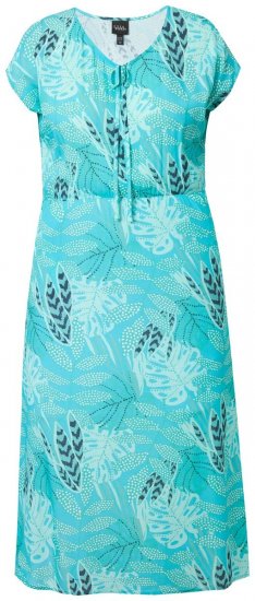 Ulla Popken 848696 Abito midi fantasia con scollo a V Turchese - Vestiti midi - Abiti midi taglie comode