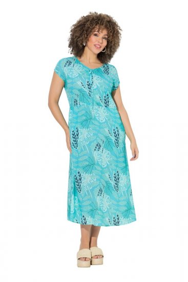 Ulla Popken 848696 Abito midi fantasia con scollo a V Turchese - Vestiti midi - Abiti midi taglie comode