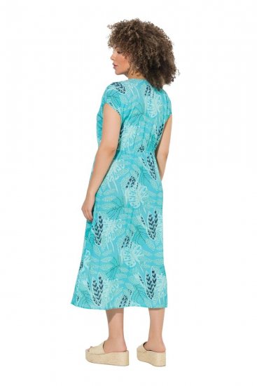 Ulla Popken 848696 Abito midi fantasia con scollo a V Turchese - Vestiti midi - Abiti midi taglie comode