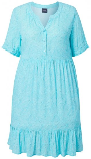 Ulla Popken 848724 Abito fantasia con volant Turchese - Abiti - Vestiti per tutte le taglie