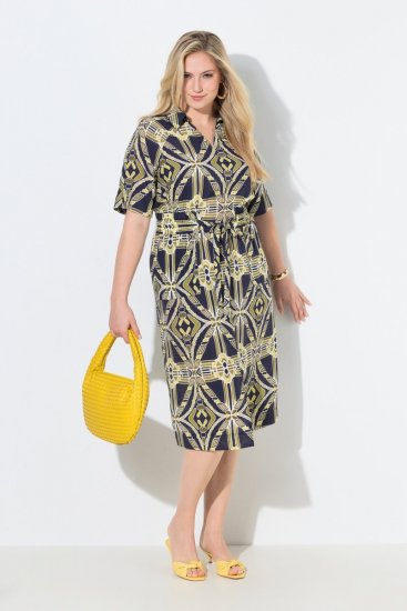 Ulla Popken 848789 Abito midi fantasia con tasche Blu scuro - Vestiti midi - Abiti midi taglie comode