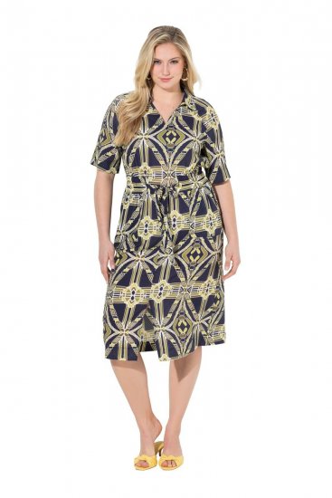 Ulla Popken 848789 Abito midi fantasia con tasche Blu scuro - Vestiti midi - Abiti midi taglie comode