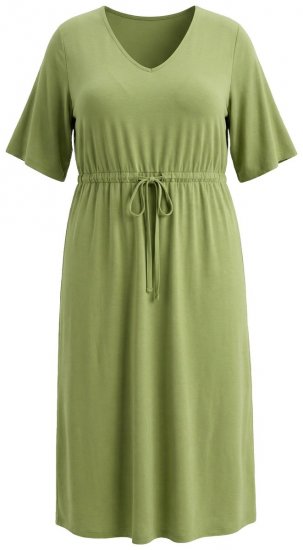 Ulla Popken 848829 Abito midi a maniche corte con coulisse Verde chiaro - Vestiti midi - Abiti midi taglie comode