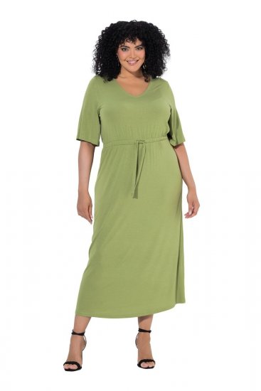 Ulla Popken 848829 Abito midi a maniche corte con coulisse Verde chiaro - Vestiti midi - Abiti midi taglie comode