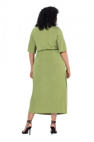 Ulla Popken 848829 Abito midi a maniche corte con coulisse Verde chiaro - Vestiti midi - Abiti midi taglie comode