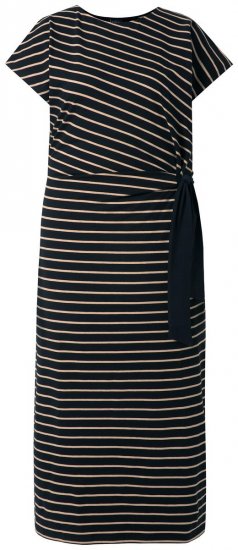 Ulla Popken 848921 Abito in jersey a righe con cintura da annodare Nero - Vestiti maxi - Abiti maxi taglie forti