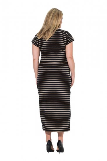 Ulla Popken 848921 Abito in jersey a righe con cintura da annodare Nero - Vestiti maxi - Abiti maxi taglie forti