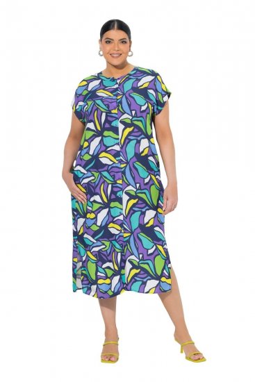 Ulla Popken 848980 Abito chemisier a fiori Lilla - Vestiti midi - Abiti midi taglie comode