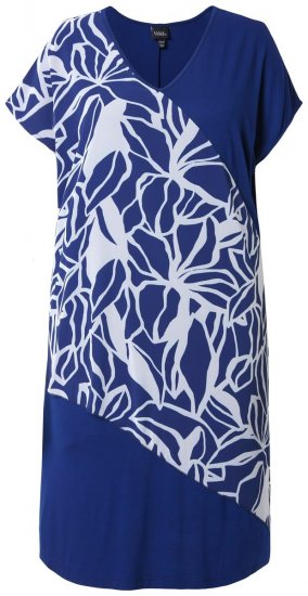 Ulla Popken 849033 Abito in chiffon a maniche corte con scollo a V Blu scuro - Abiti - Vestiti per tutte le taglie