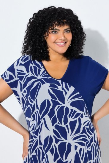 Ulla Popken 849033 Abito in chiffon a maniche corte con scollo a V Blu scuro - Abiti - Vestiti per tutte le taglie