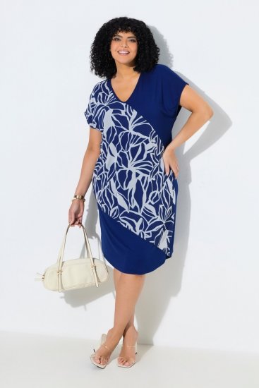 Ulla Popken 849033 Abito in chiffon a maniche corte con scollo a V Blu scuro - Abiti - Vestiti per tutte le taglie