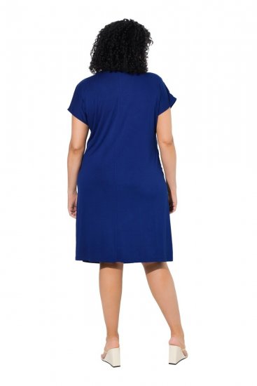 Ulla Popken 849033 Abito in chiffon a maniche corte con scollo a V Blu scuro - Abiti - Vestiti per tutte le taglie