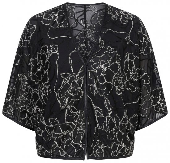 Ulla Popken 849213 Bolero ricamato in misto seta Nero - Bolero - 