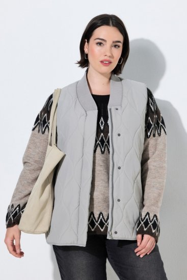 Ulla Popken 849221 Gilet trapuntato con collo a coste Grigio - Gilet - 