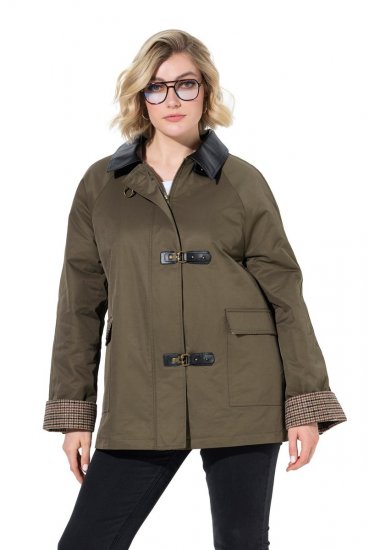 Ulla Popken 849246 Giacca in ecopelle Verde oliva - Giacche - Giacche taglie forti da donna