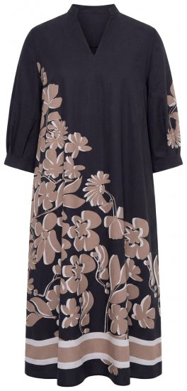 Ulla Popken 849423 Abito a fiori con maniche a 3/4 Nero - Vestiti maxi - Abiti maxi taglie forti