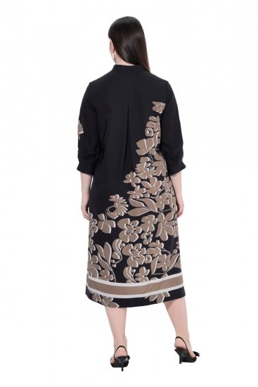 Ulla Popken 849423 Abito a fiori con maniche a 3/4 Nero - Vestiti maxi - Abiti maxi taglie forti