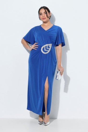 Ulla Popken 849530 Abito da sera fantasia con strass Blu reale - Abiti da sera - Abiti da sera taglie forti