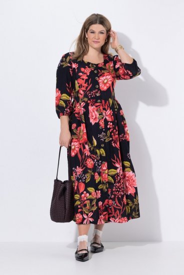 Ulla Popken 849593 Abito chemisier a fiori Blu scuro - Vestiti maxi - Abiti maxi taglie forti