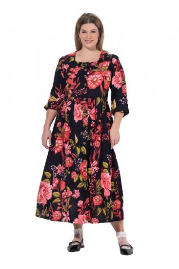 Ulla Popken 849593 Abito chemisier a fiori Blu scuro - Vestiti maxi - Abiti maxi taglie forti