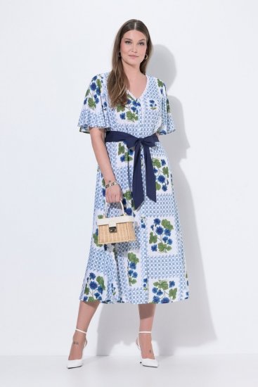 Ulla Popken 849662 Abito chemisier a fiori Bianco panna - Vestiti midi - Abiti midi taglie comode