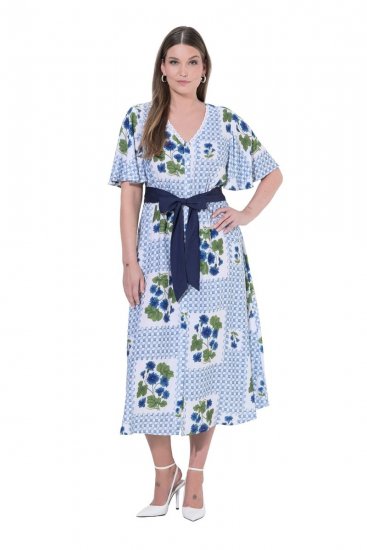 Ulla Popken 849662 Abito chemisier a fiori Bianco panna - Vestiti midi - Abiti midi taglie comode