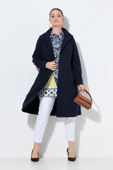 Ulla Popken 849803 Cappotto elasticizzato con collo alto Blu scuro - Cappotti - Cappotti taglie forti da donna