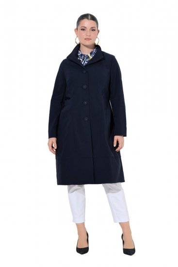 Ulla Popken 849803 Cappotto elasticizzato con collo alto Blu scuro - Cappotti - Cappotti taglie forti da donna