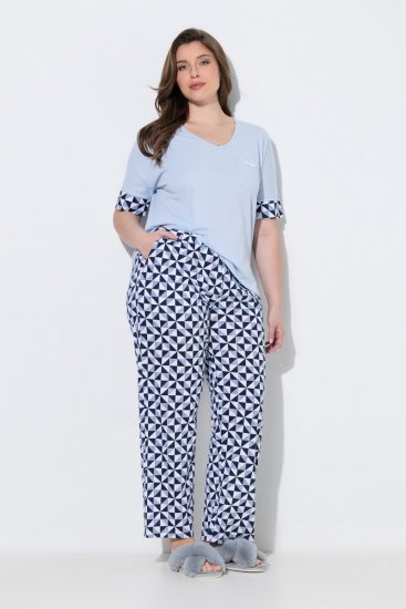 Ulla Popken 849850 Pigiama a quadri Azzurro - Pigiami/Loungewear - 