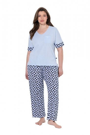 Ulla Popken 849850 Pigiama a quadri Azzurro - Pigiami/Loungewear - 