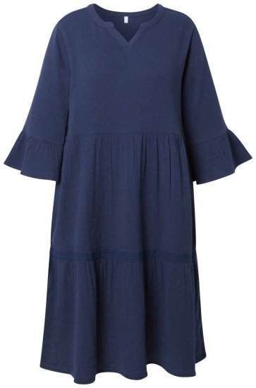 Ulla Popken 849856 Abito con volant Blu scuro - Vestiti midi - Abiti midi taglie comode